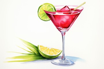 Daiquiri cocktail, watercolor drawn style