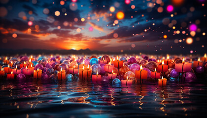 A vibrant celebration of nature colors, illuminated by glowing candles generated by AI