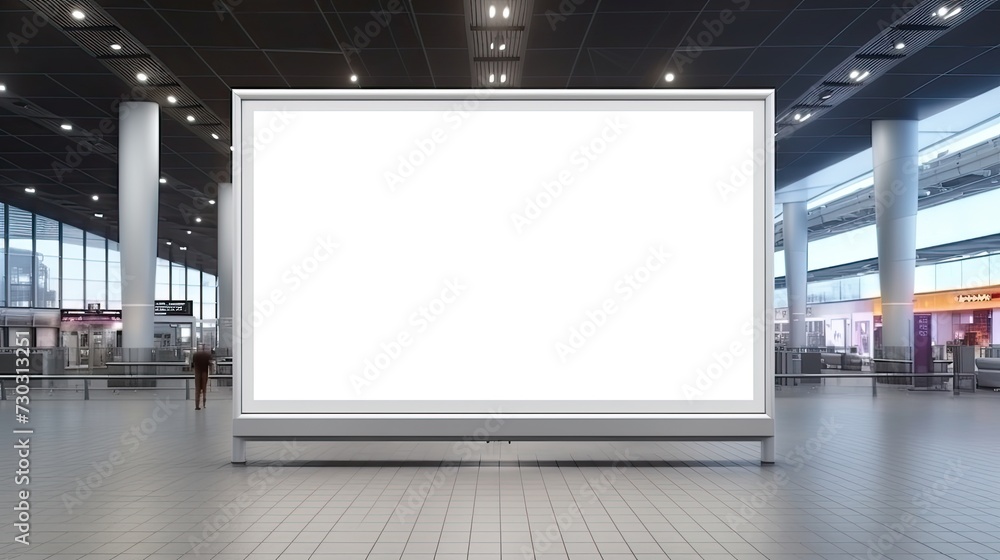 Wall mural mockup billboard posters in the airport,Empty advertising billboard at aerodrome, public shopping center mall or business center high big advertisement board space as empty blank white mockup signboar