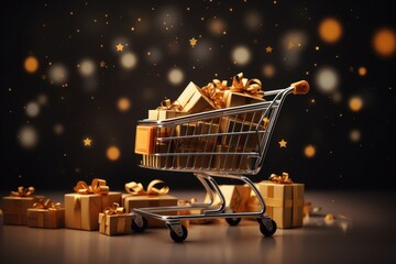Shopping cart, trolley with gift boxes