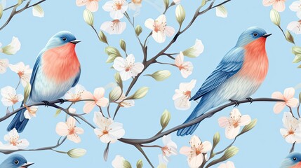 cute bluebirds pastel pattern background