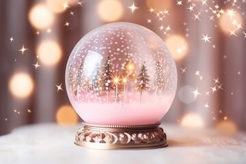 Fototapeta na wymiar Christmas snow ball with beautiful xmas trees inside