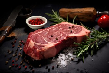Raw beef rib bone steak with spices