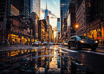 Fototapeta na wymiar Traffic on the street in New York City.