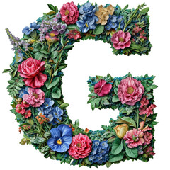 Fototapeta premium Floral Letter G Picture Isolated on Transparent or White Background, PNG