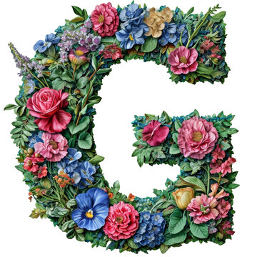 Floral Letter G Picture Isolated on Transparent or White Background, PNG