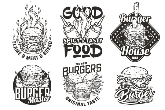 Hamburger set vector for logo of fast food. American food or burger collection for restaurant or cafe