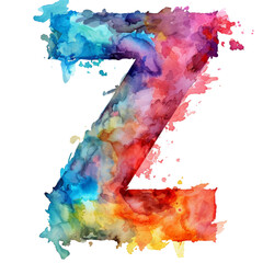 Watercolor Letter Z Splash Isolated on Transparent or White Background, PNG