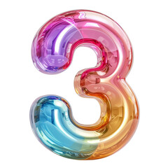 Colored Plastic Number 3 in 3D Isolated on Transparent or White Background, PNG