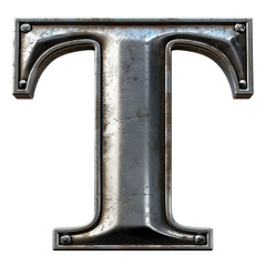 "3D Metal Letter T" Isolated on Transparent or White Background, PNG
