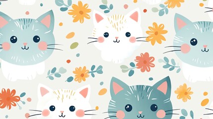 Pattern cute cat. cartoon cat background