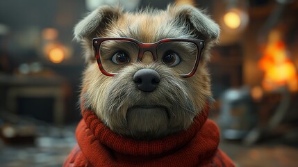 dog portrait with glasses close up shot. Generative AI