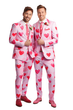 Elegant Men in Love with Pink Suits and Flowers