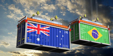 Shipping containers with flags of Australia and Brazil - 3D illustration © PX Media