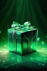 Green handmade shiny gift box, in the style of vibrant stage backdrops