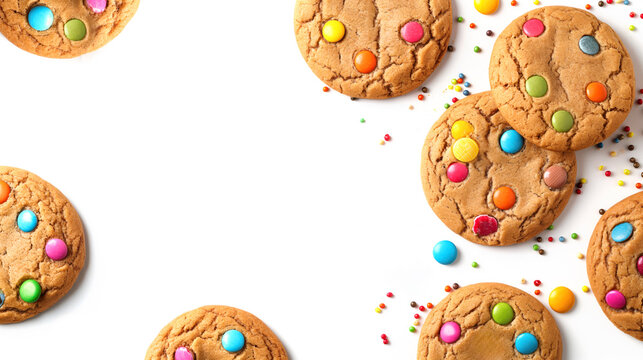 Cookie, Celebrating Diversity: Colorful Rainbow Chip Cookies Symbolize Inclusivity and Acceptance in Sweet Delights.  White Background Wallpaper Poster Image. 
