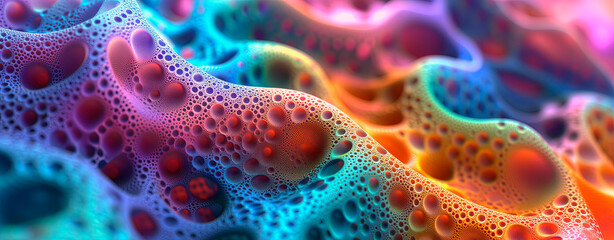 Abstract vibrant bubble structure with a colorful gradient and organic shapes. - obrazy, fototapety, plakaty