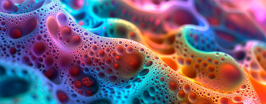 Abstract vibrant bubble structure with a colorful gradient and organic shapes.