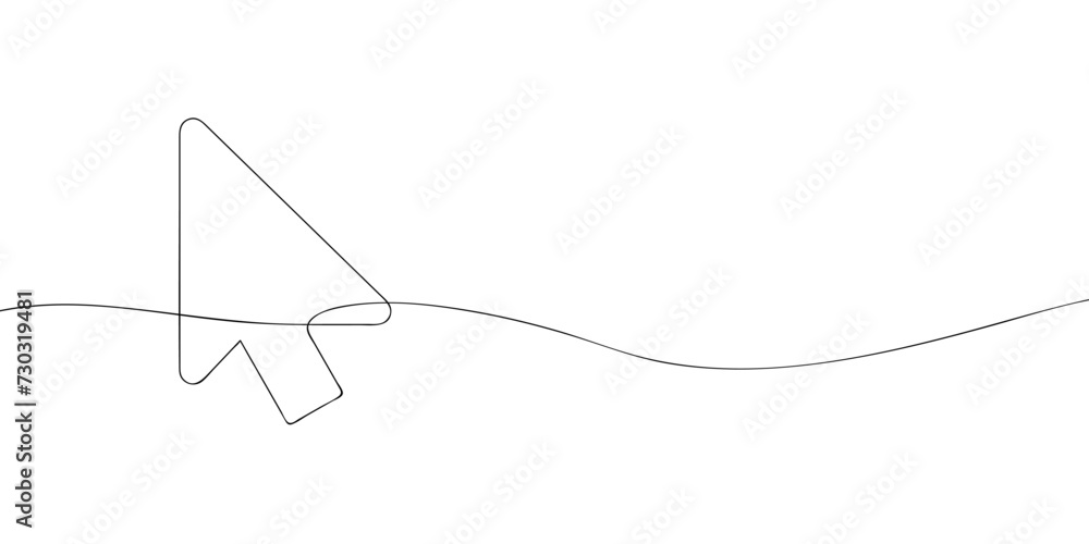 Poster a single line drawing of a cursor. continuous line cursor icon. one line icon.