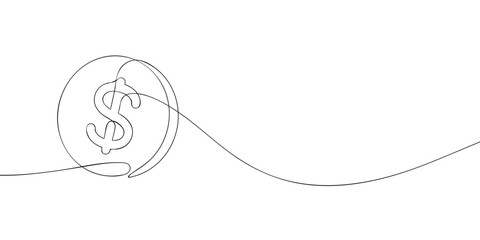 A coin drawing in one line. Coins vector icon.