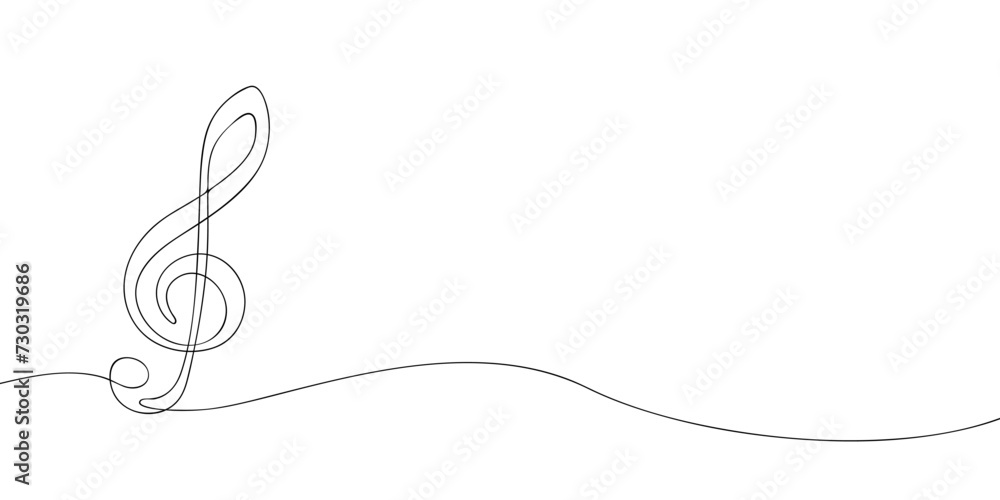 Poster a single line drawing of a treble clef. continuous line treble clef icon. one line icon. vector illu