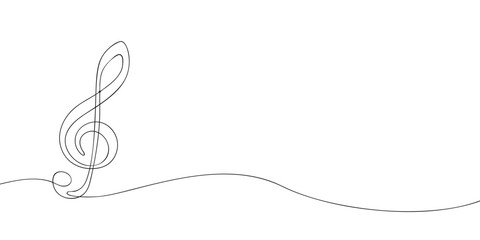 A single line drawing of a treble clef. Continuous line treble clef icon. One line icon. Vector illustration