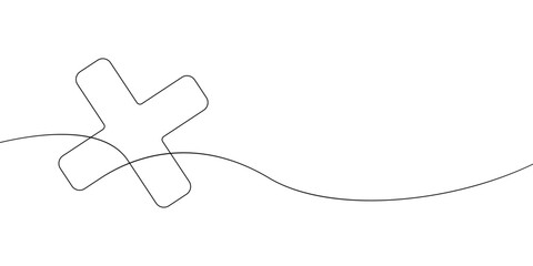 A single line drawing of a cross. Continuous line cross icon. One line icon. Vector illustration