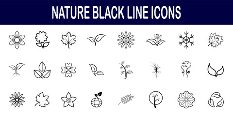 Nature black line icons. line art. natural icons.