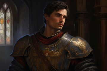 Ornate Medieval duke portrait. Person king. Fictional person. Generate Ai