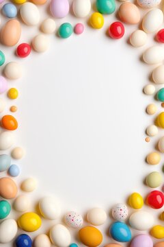 Ivory background with colorful easter eggs round frame
