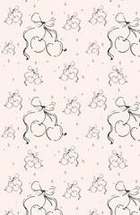 Seamless pattern with various cartoon cherries.Valentine's day background.