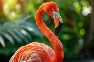 A male flamingo proudly displays its bright plumage during a vibrant courtship dance