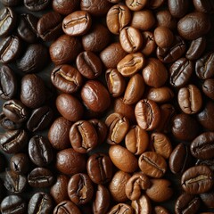 Coffee beans in various shades and sizes form a harmonious composition