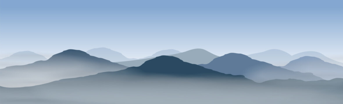 misty mountainsc panorama style. Used for decoration, advertising design, websites or publications, banners, posters and brochures.