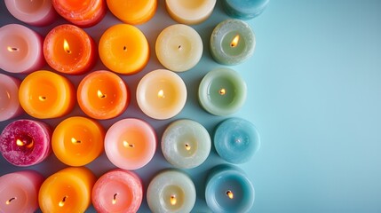Fototapeta na wymiar An array of colorful candles on a simple background adds warmth and charm to any event