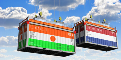 Shipping containers with flags of Niger and Netherlands - 3D illustration