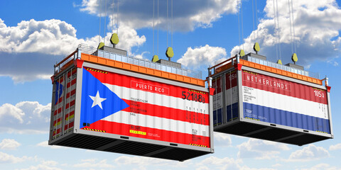 Shipping containers with flags of Puerto Rico and Netherlands - 3D illustration