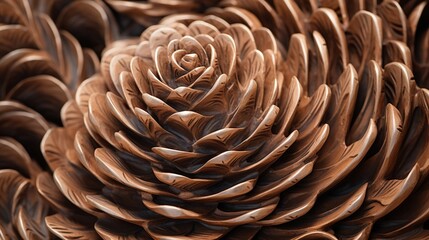 Soft breezes sculpt calming rhythms in the close-up of a spiraled pinecone, where the intricate details create a harmonious visual symphony  - obrazy, fototapety, plakaty