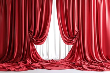 Beautiful bright red curtains isolated on white