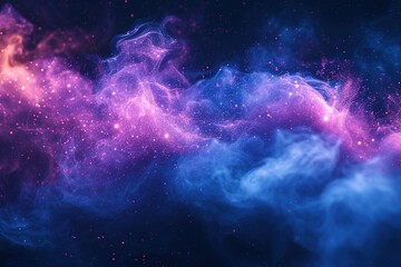 Blue and purple smoke with shiny glitter particles abstract background