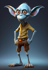 Cartoon Character in Yellow Shirt and Brown Pants