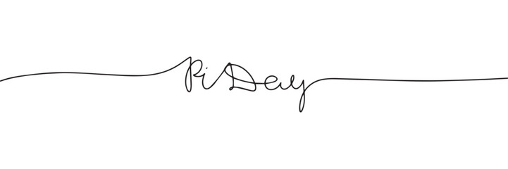 Pi Day one line continuous text banner for holiday. Handwriting line art inscription Pi Day. Hand drawn vector art. - obrazy, fototapety, plakaty
