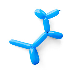 Balloon twisting, blue balloon in the shape of a dog for a children's party and for fun, cut out with a transparent background and shadow