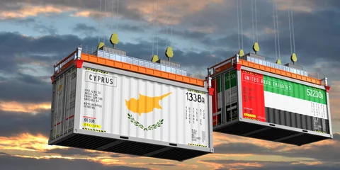 Foto op Canvas Shipping containers with flags of Cyprus and United Arab Emirates - 3D illustration © PX Media
