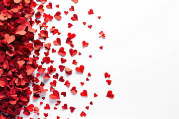 Valentine's day background with red heart shapes on white. Love and romance.