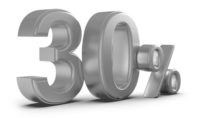 30 percent discount number silver 3d render