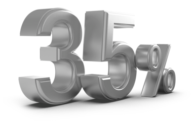 35 percent discount number silver 3d render