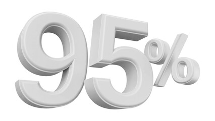 95 percent off white silver number 3d render