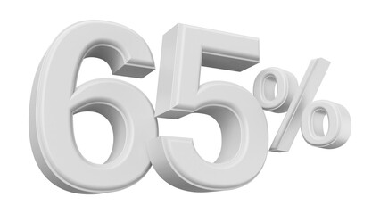 65 percent off white silver number 3d render