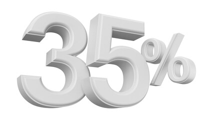 35 percent off white silver number 3d render